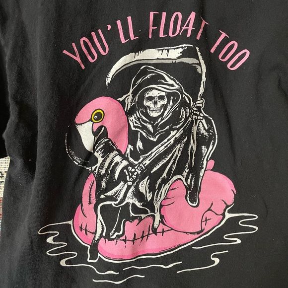 Retro Fit Black T-Shirt Grim Reaper Summertime “You’ll Float Too” Funny Size S - Picture 5 of 6